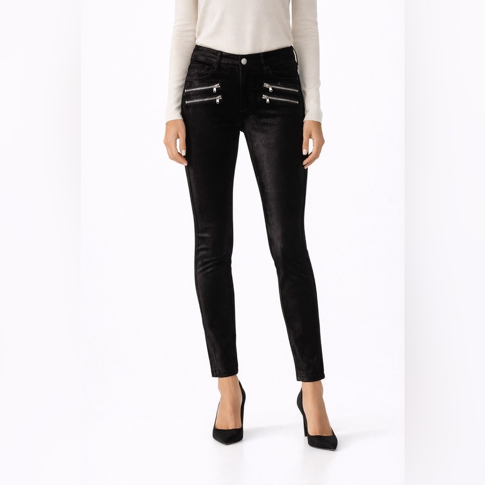 PAIGE Women’s Edgemont Ankle Black Velvet High Rise Zip Skinny Pants, size 27
